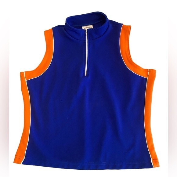 Juniors Carolina blues sleeveless crop top ribbed orange & blue front zip top L. - Picture 1 of 6
